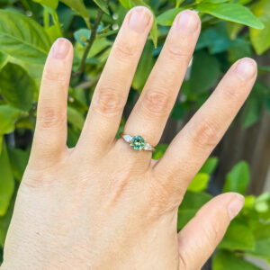 Australian Green Parti Sapphire Ring with Pear Cut Diamonds in Yellow Gold by World Treasure Designs
