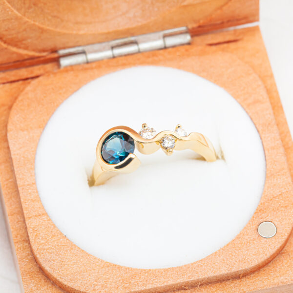Australian Blue Parti Sapphire with Diamonds Ring in Yellow Gold by World Treasure Designs