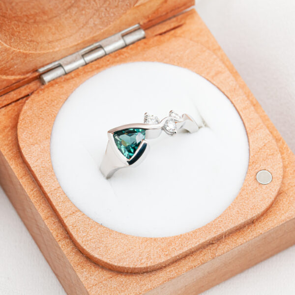 Australian Tri-Cut Green-Blue Parti Sapphire and Diamond Ring in White Gold by World Treasure Designs