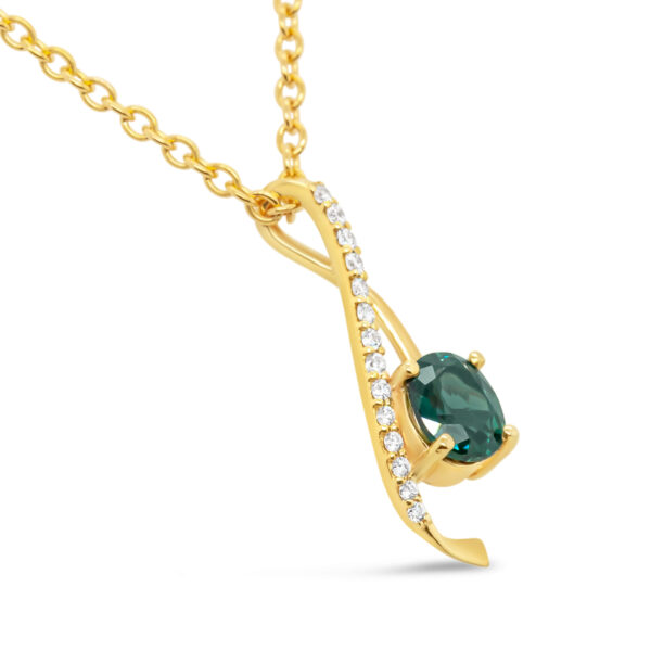 Australian Blue-Green Parti Sapphire Necklace Twist Pendant in Yellow Gold by World Treasure Designs