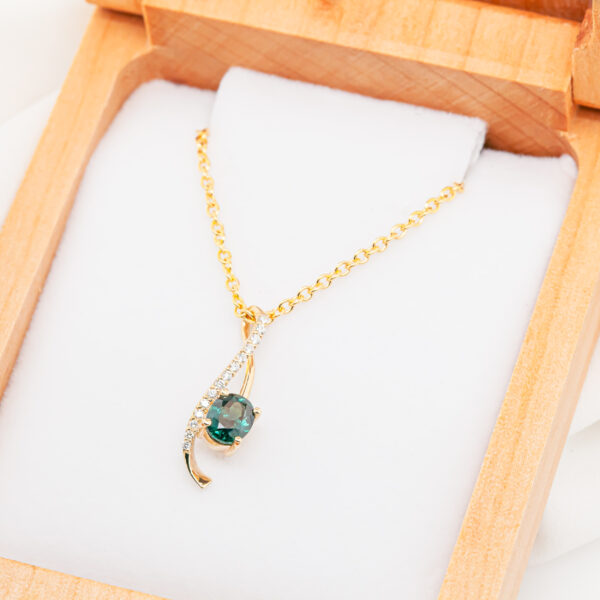 Australian Blue-Green Parti Sapphire Necklace with a Twist in Yellow Gold by World Treasure Designs