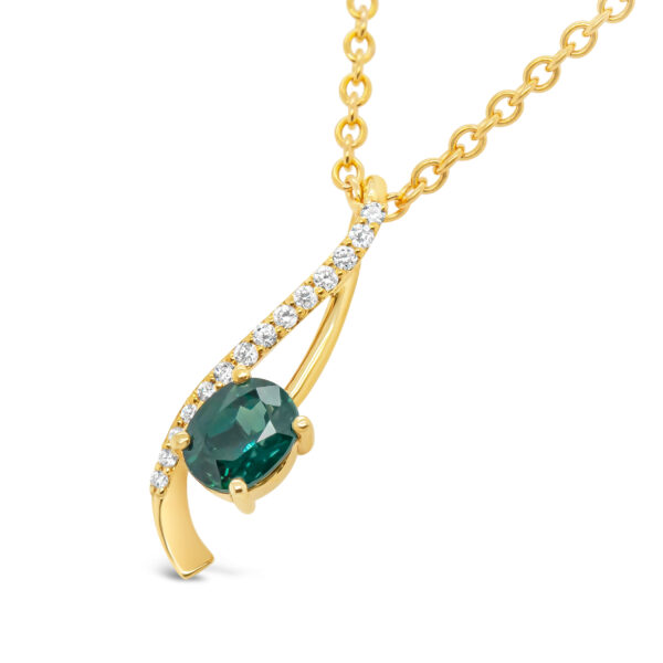 Australian Blue-Green Parti Sapphire Twist Pendant Necklace in Yellow Gold by World Treasure Designs