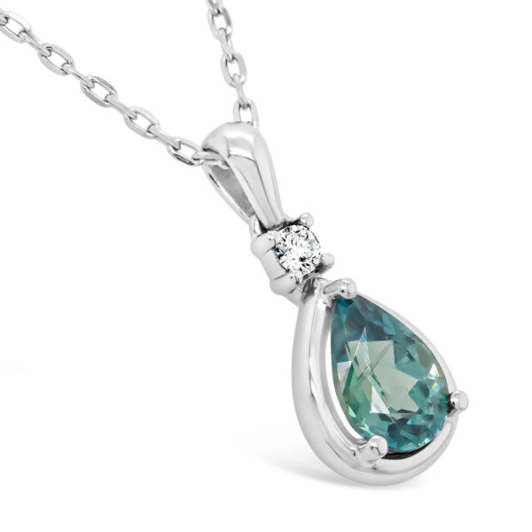 Pear Cut Australian Blue Sapphire Necklace with Diamond in White Gold by World Treasure Designs