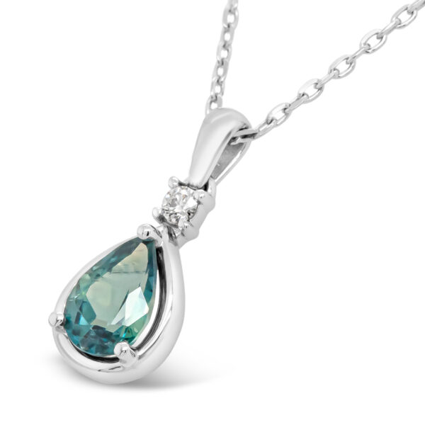 Australian Pear Cut Blue Sapphire and Diamond Pendant Necklace in White Gold by World Treasure Designs