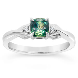 Australian Green Parti Sapphire Ring in White Gold by World Treasure Designs