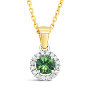 Australian Green Sapphire Pendant with Diamond Halo in Yellow and White Gold by World Treasure Designs