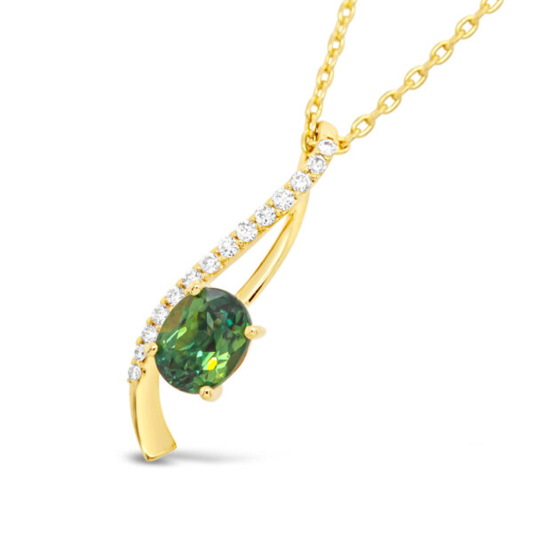Australian Green Sapphire Necklace Pendant Twist in Yellow Gold by World Treasure Designs