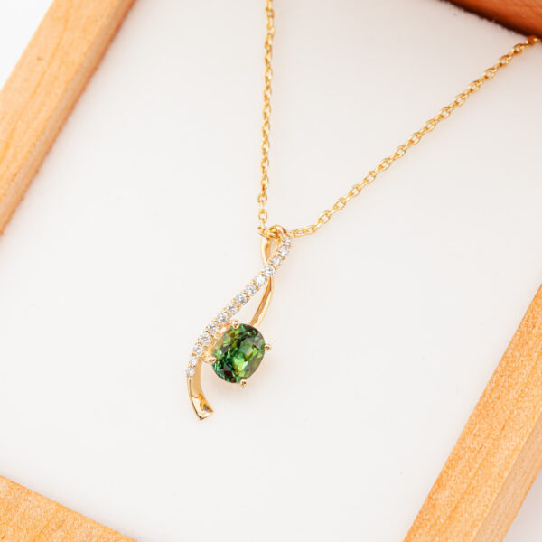 Australian Green Sapphire Necklace Twist Pendant in Yellow Gold by World Treasure Designs
