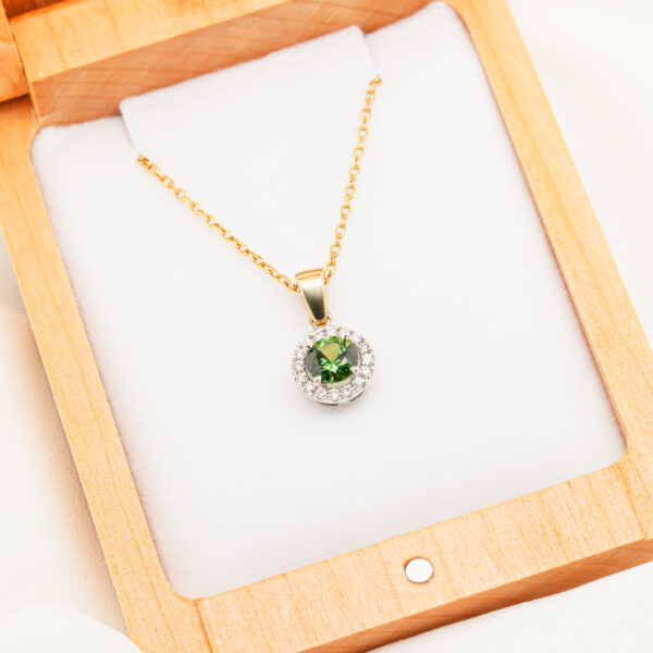 Australian Green Sapphire Pendant Diamond Halo in Yellow and White Gold by World Treasure Designs