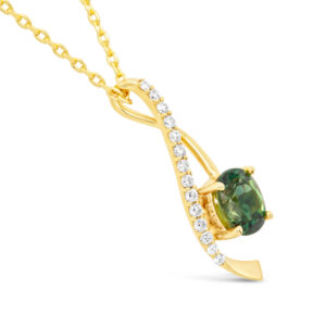 Australian Green Sapphire Twist Pendant Necklace in Yellow Gold by World Treasure Designs