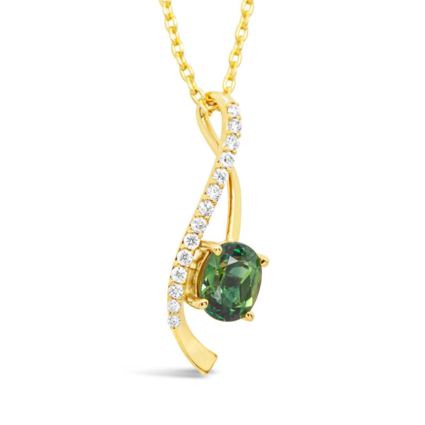 Australian Green Sapphire Twist Pendant Necklace in Yellow Gold by World Treasure Designs