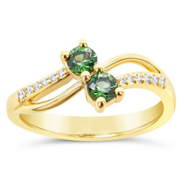 Australian Green Sapphire and Diamond Band Ring in Yellow Gold by World Treasure Designs