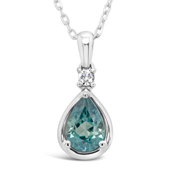 Australian Blue Sapphire and Diamond Pendant in White Gold by World Treasure Designs