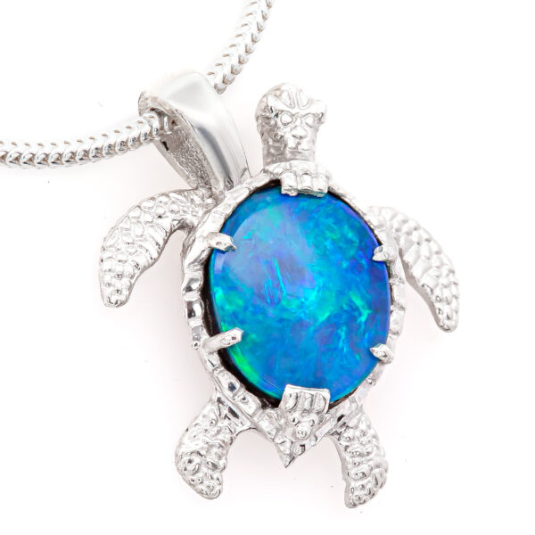 Silver Opal Sea Turtle Necklace by World Treasure Designs