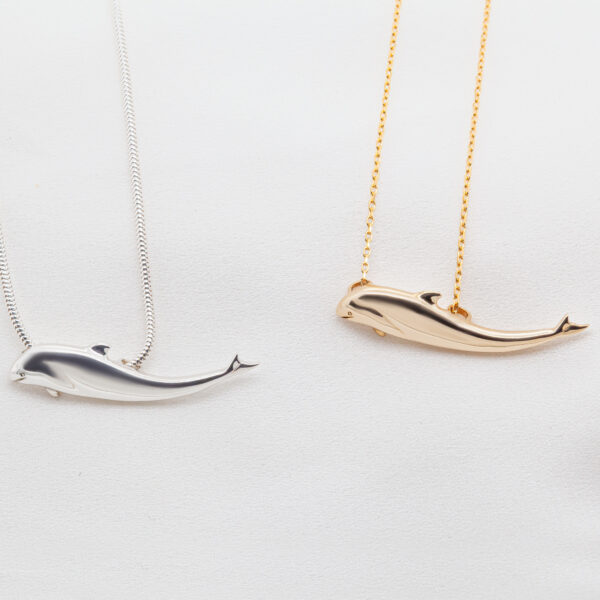 False Killer Whale Necklace in Sterling Silver and Yellow Gold by World Treasure Designs