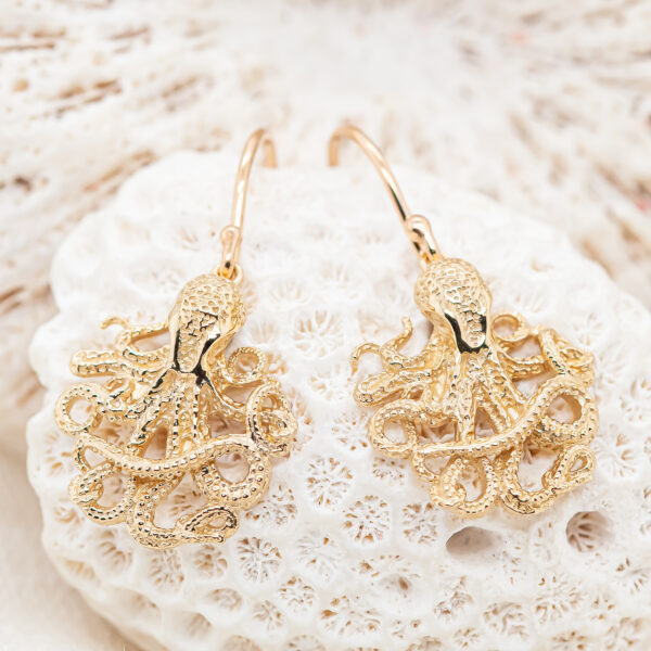 Octopus Earrings in Yellow Gold by World Treasure Designs