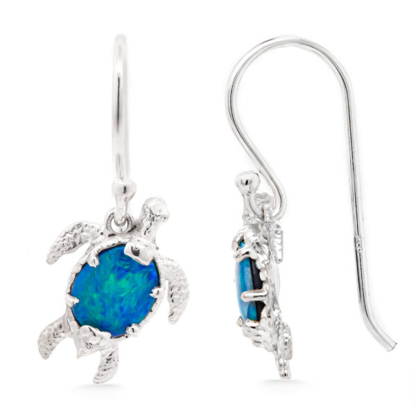 Sea Turtle Opal Earrings in Sterling Silver by World Treasure Designs