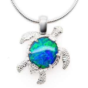 Opal Sea Turtle Necklace in Sterling Silver by World Treasure Designs