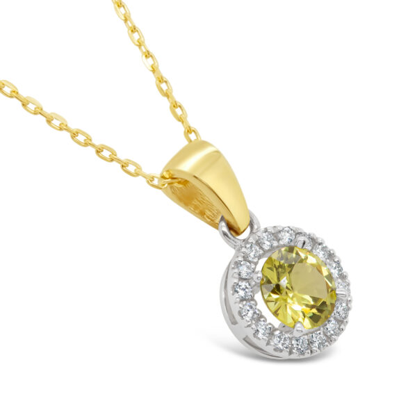 Australian Yellow Sapphire Necklace Pendant with Diamond Halo in Yellow and White Gold by World Treasure Designs