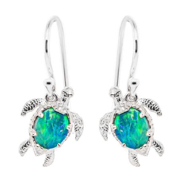 Sea Turtle Opal Earrings in Sterling Silver by World Treasure Designs