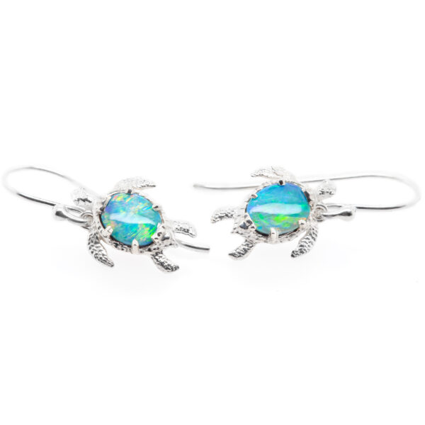 Opal Sea Turtle Earrings in Silver by World Treasure Designs