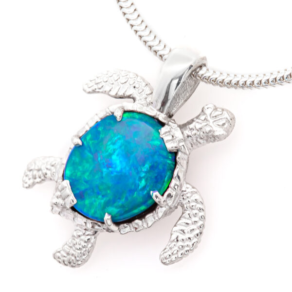 Sea Turtle Opal Necklace in Sterling Silver by World Treasure Designs