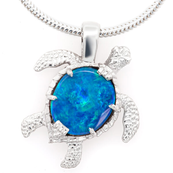 Silver Opal Sea Turtle Necklace by World Treasure Designs