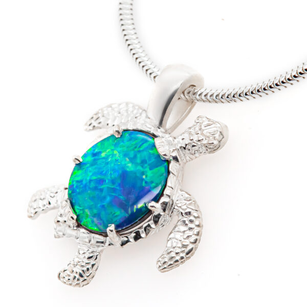 Sea Turtle Opal Necklace in Sterling Silver by World Treasure Designs