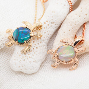 Sea Turtle Opal Necklace Yellow and Rose Gold by World Treasure Designs