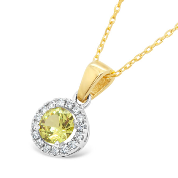 Yellow Australian Sapphire Pendant with Diamond Halo in Yellow and White Gold by World Treasure Designs