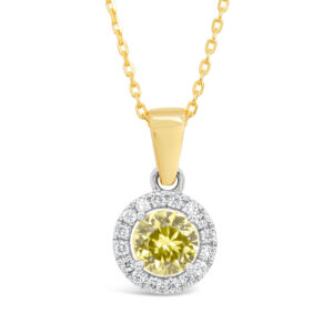 Australian Yellow Sapphire Pendant with Diamond Halo in Yellow and White Gold by World Treasure Designs