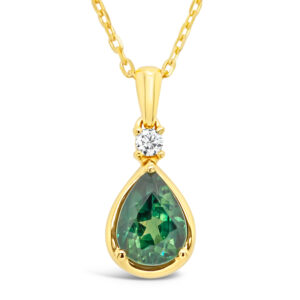 Australian Green-Blue Parti Sapphire Pendant with Diamond in Yellow Gold by World Treasure Designs