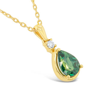 Pear Cut Australian Green-Blue Parti Sapphire Pendant with Diamond in Yellow Gold by World Treasure Designs