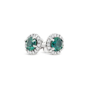 Australian Blue-Green Parti Sapphire Stud Earrings in White Gold by World Treasure Designs