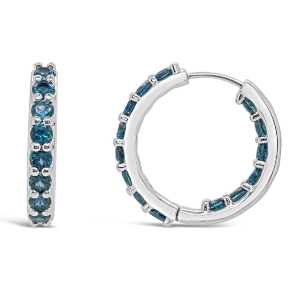 Australian Blue Lava Plain Sapphire Huggie Hoop Earrings in White Gold by World Treasure Designs