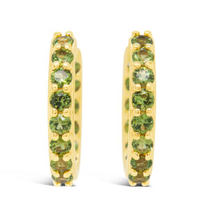 Australian Green Sapphire Huggie Hoop Earrings in Yellow Gold by World Treasure Designs