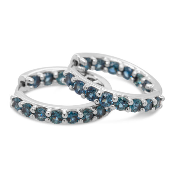 Huggie Hoop Australian Blue Sapphire Earrings in White Gold by World Treasure Designs