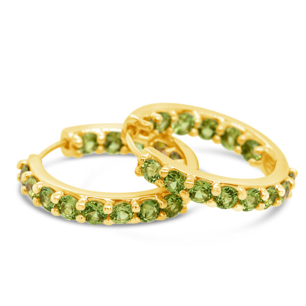 Huggie Hoop Australian Green Sapphire Earrings in Yellow Gold by World Treasure Designs