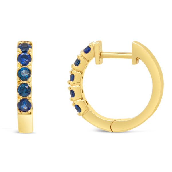 Australian Blue Sapphire Hoop Earrings Huggie Style in Yellow Gold by World Treasure Designs