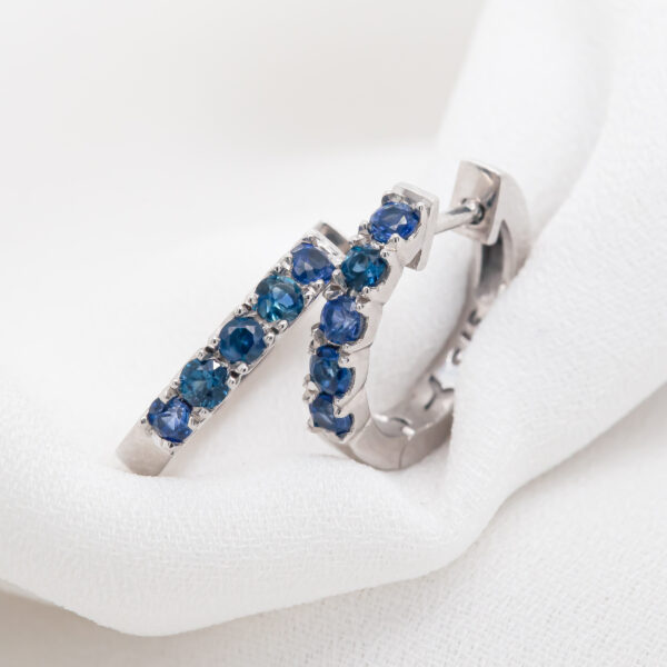 Australian Blue Sapphire Hoop Huggie Earrings in White Gold by World Treasure Designs
