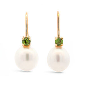 Australian Green Sapphire Earrings with Pearls in Yellow Gold by World Treasure Designs