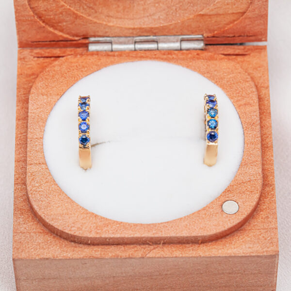 Huggie Hoop Australian Blue Sapphire Earrings in Yellow Gold by World Treasure Designs