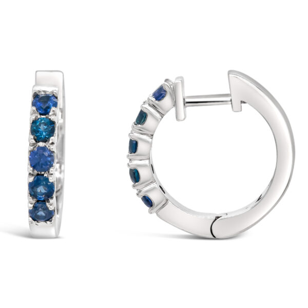 Huggie Hoop Earrings with Australian Blue Sapphires in White Gold by World Treasure Designs