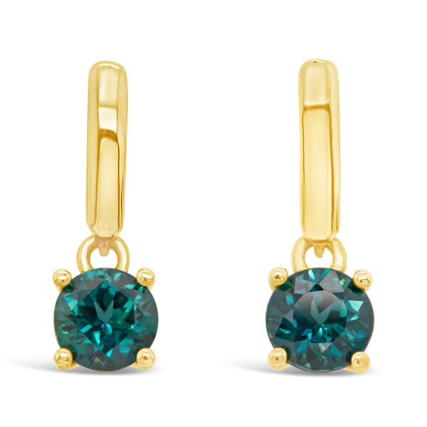 Australian Blue Sapphire Drop Earrings in Yellow Gold by World Treasure Designs