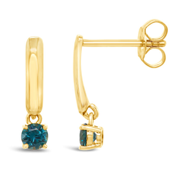 Yellow Gold Australian Blue Sapphire Drop Earrings set in Yellow Gold by World Treasure Designs