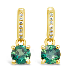 Australian Green-Blue Parti Sapphire Drop Earrings with Diamonds in Yellow Gold by World Treasure Designs