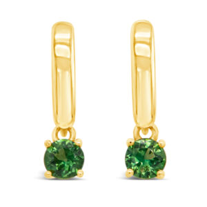 Australian Green Sapphire Drop Earrings in Yellow Gold by World Treasure Designs