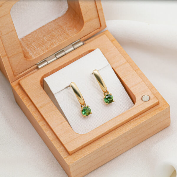 Australian Green Sapphire Drop Earrings Set in Yellow Gold by World Treasure Designs