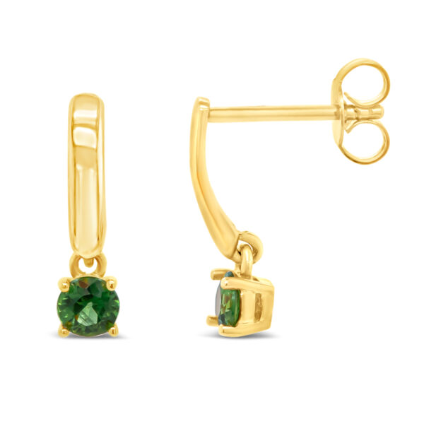 Australian Green Sapphire Earrings that drop in Yellow Gold by World Treasure Designs