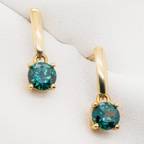 Australian Blue Sapphire Earrings Set in Yellow Gold by World Treasure Designs